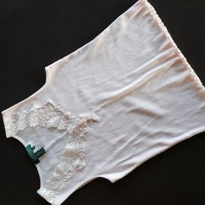 Peach pink ribbed lace trim tank top